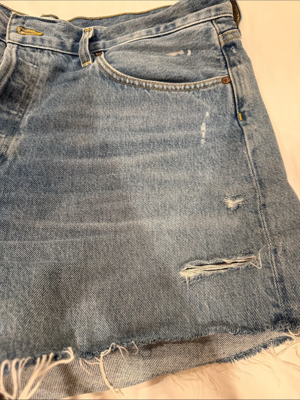 Agolde Light Blue Frayed Hem Parker long Denim Shorts 32